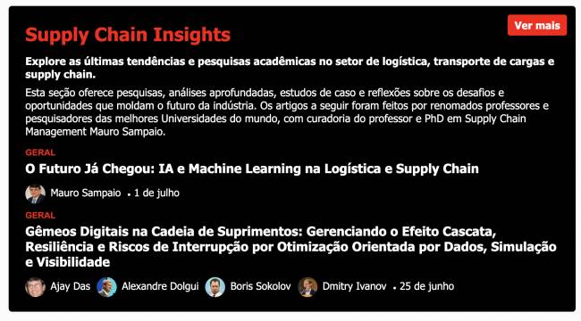 Tecnologística apresenta Supply Chain Insights, nova seção de artigos acadêmicos